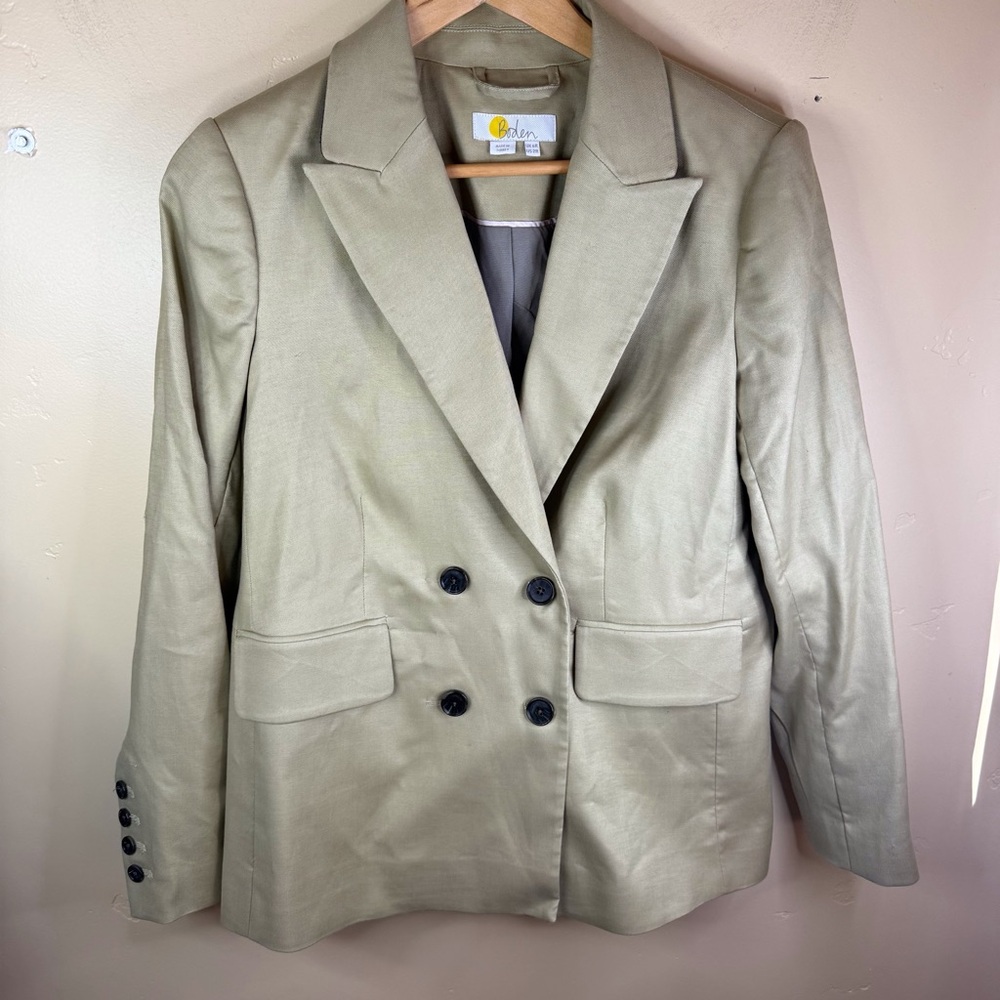 Boden Womens Beige Double Breasted Lined Blazer Size 2R Preppy Career Office‎